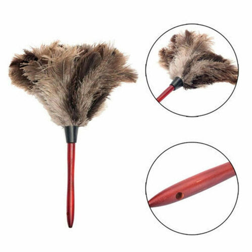 Dust Cleaning Tool Anti-static Ostrich Feather Fur Brush Wooden Handle Duster