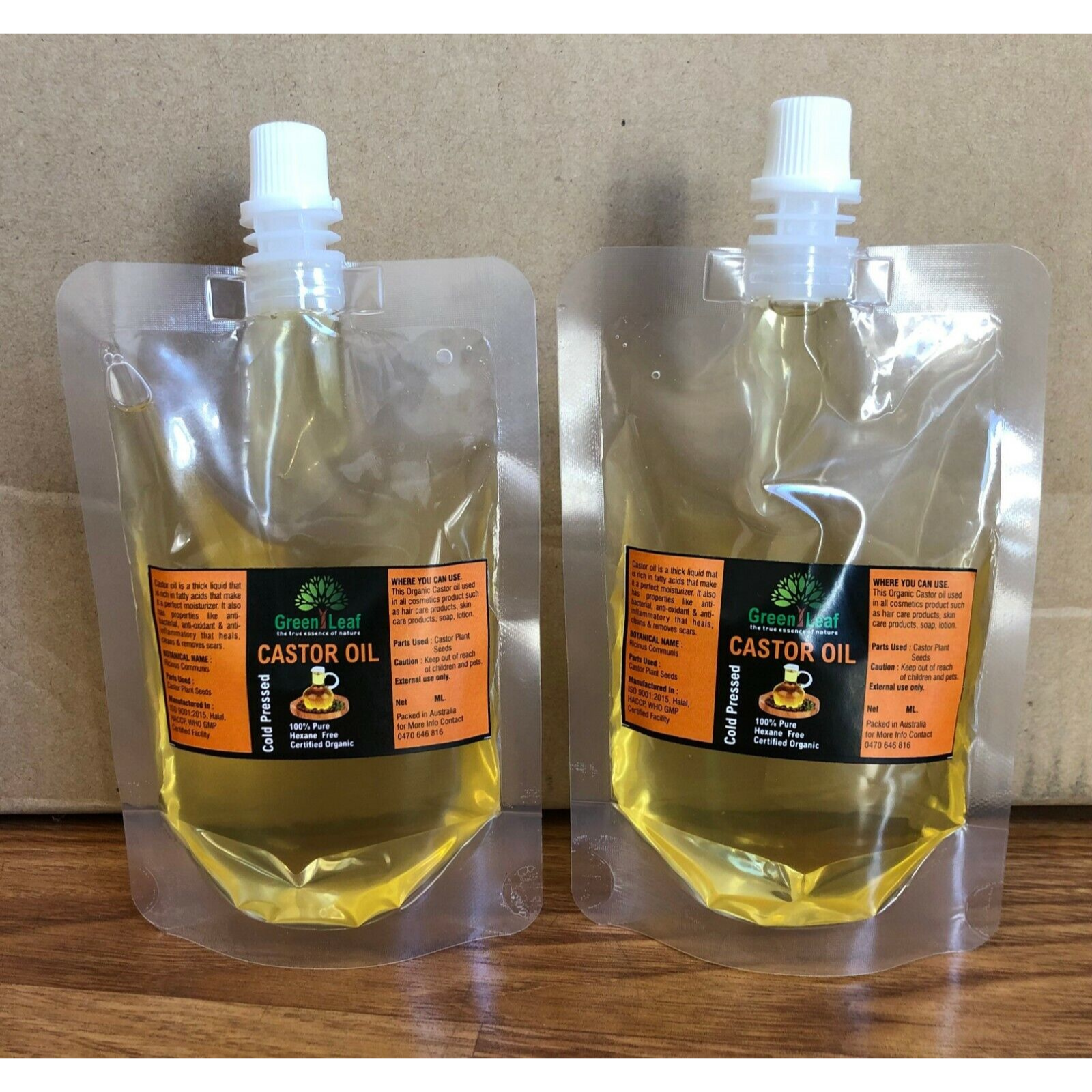 2x 100ML Pouch Cold Pressed, Hexane Free 100% Organic Castor Oil