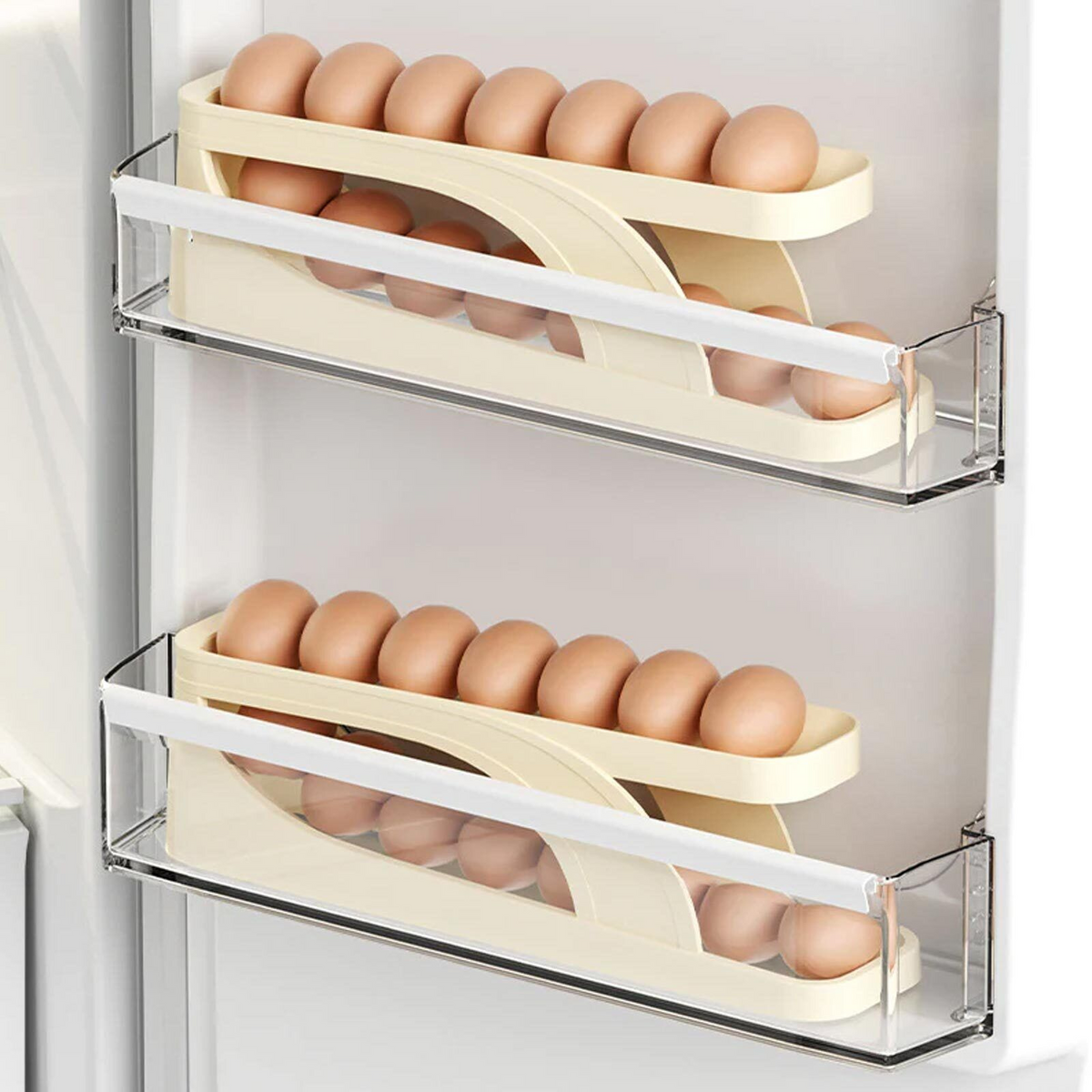 Yellow Egg Rack Holder Automatic Scrolling Box Container Refrigerator