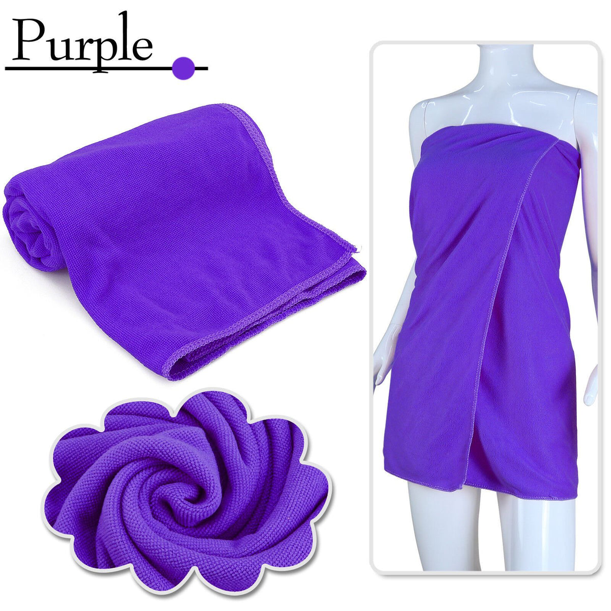 Beach Bath Towel 70x140cm Purple Microfiber Travel Swimming Drying Gym Sport Yoga
