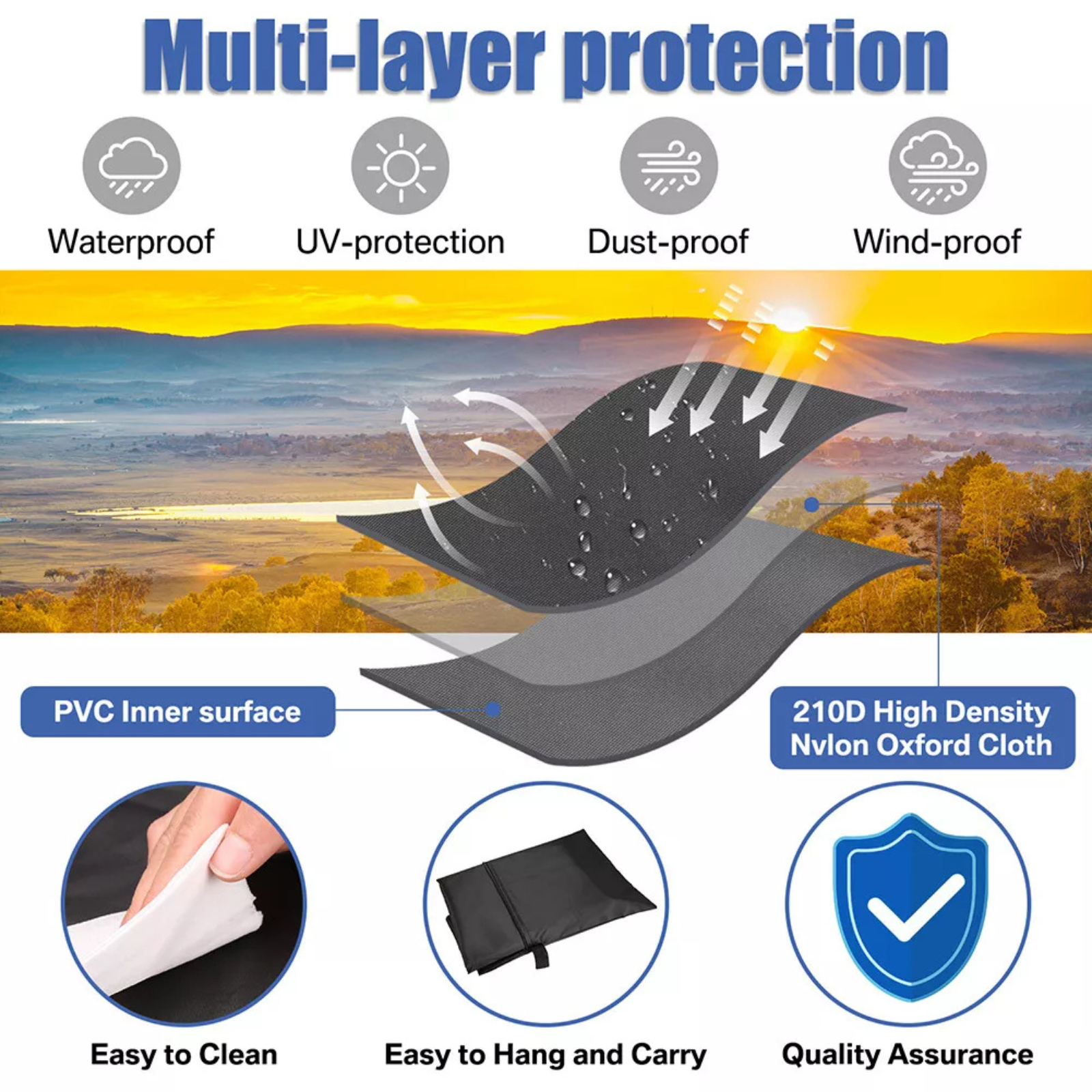Khaki 265cm Dust Protection Rain Sun Garden Patio Parasol Outdoor Umbrella