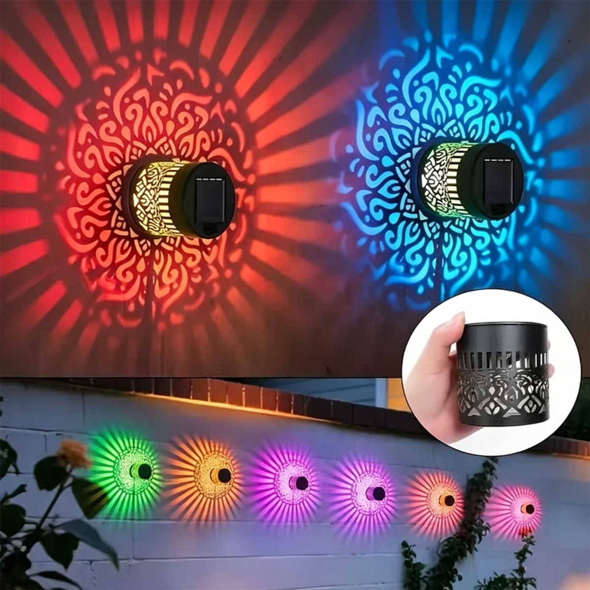 2x Solar Mandala Wall Lights Colourful LED Garden Fence Outdoor Lamp