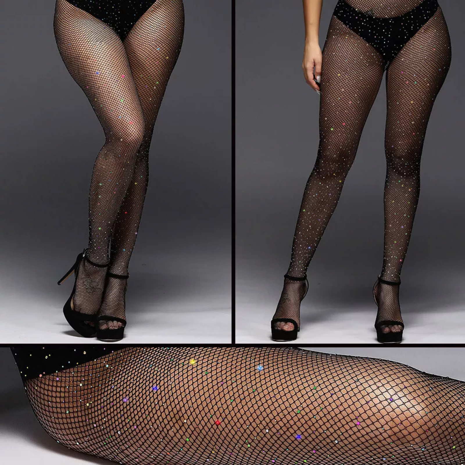Net Mesh Socks Stockings Tights Pantyhose Sexy Crystal Rhinestone Fishnet Black