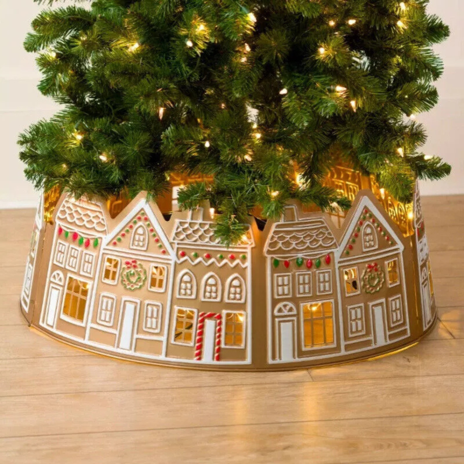 Christmas Tree Collar Pencil Tree Skirts LED Gingerbread 28 inches