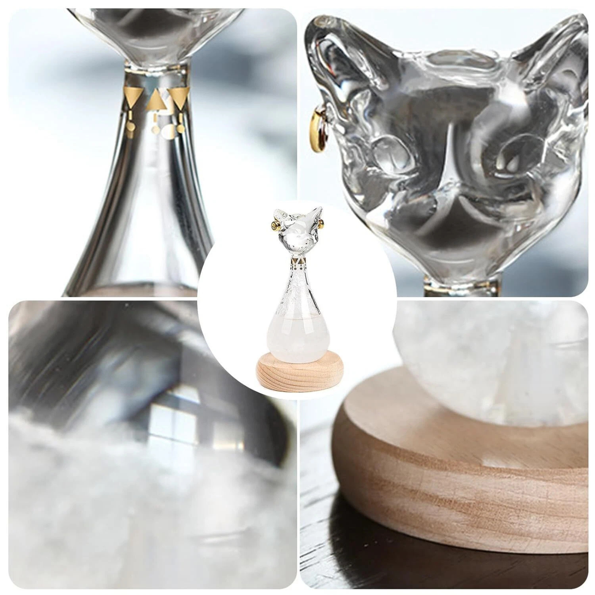 Cat Shape Storm Glass Weather Forecaster Water Level Thermometer Black