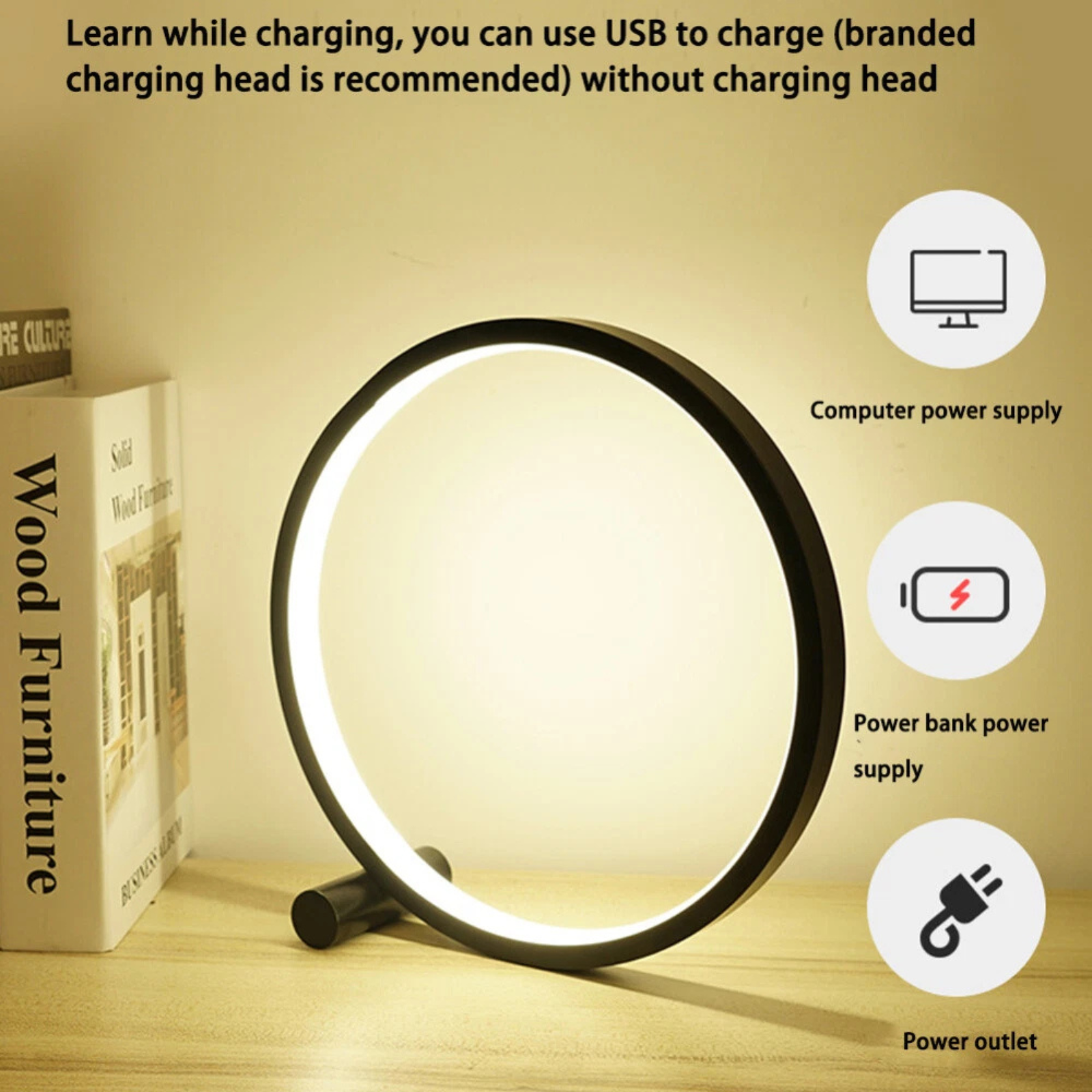LED Dimmable Ring Desk Table Lamp with Touch Control and Eye Care