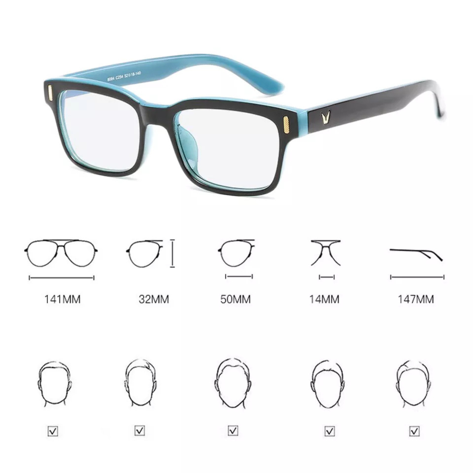 Anti UV Eyewear Glasses Gaming Anti Glare Blue Black Frame White Lenses