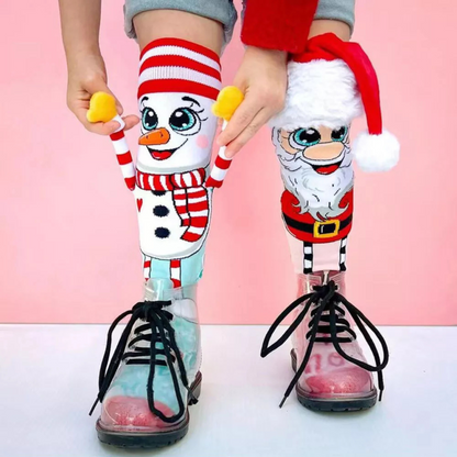 Women's Cozy Socks 1Pair Christmas Knee High Socks Santa & Snowman Novelty