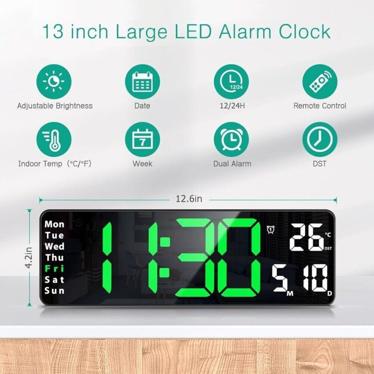 Digital Wall Clock Display Large Big With Calendar Temperature Display 13inch