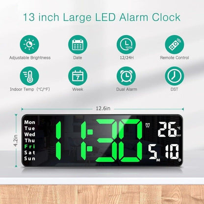 Digital Wall Clock Display Large Big With Calendar Temperature Display 13inch