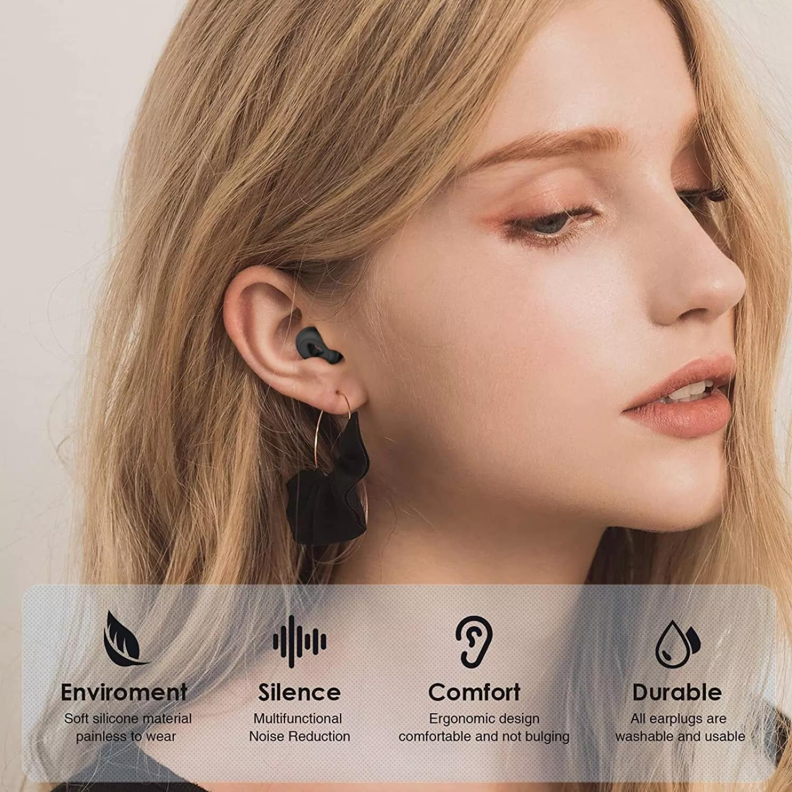 Noise Reduction Soft Silicone Ear Plug Flexible Reusable Study Sleep Black