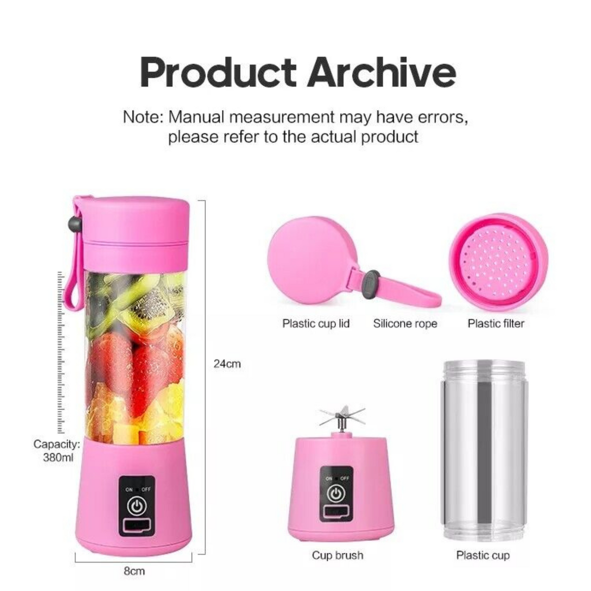 Portable USB Electric Fruit Juicer Rechargeable Smoothie Blender Travel Bottle
