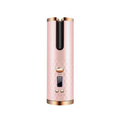 Pink Wireless Ceramic Hair Waver Curling Iron LCD Cordless Auto Rotating Curler