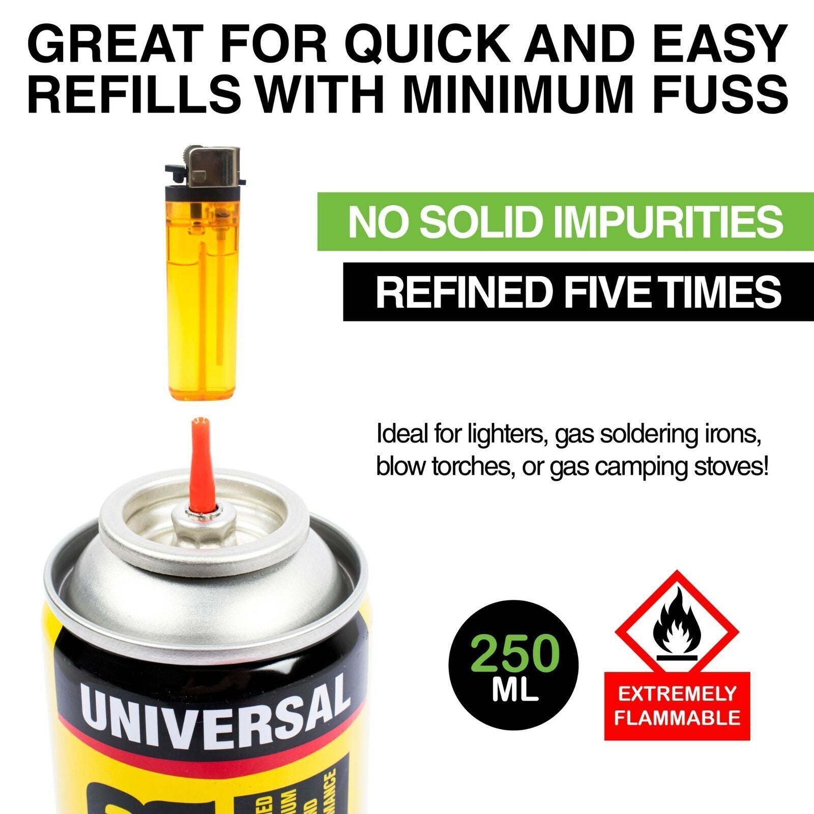 3pcs Lighter Butane Gas Refill 5 Nozzle Changeable Attachment