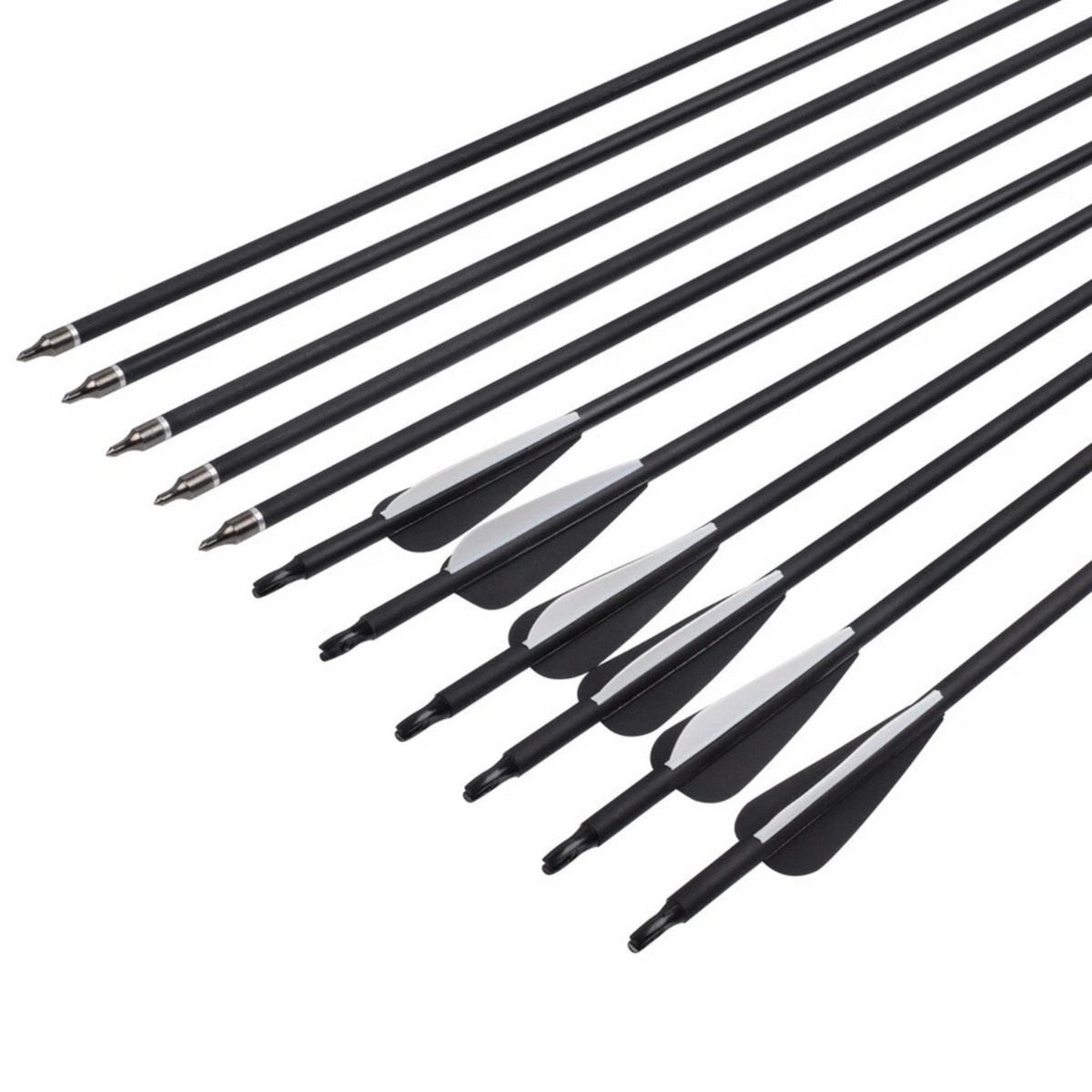 Compound Recurve Bow Black & White Carbon Arrow 12PK Archery 30" Arrowheads