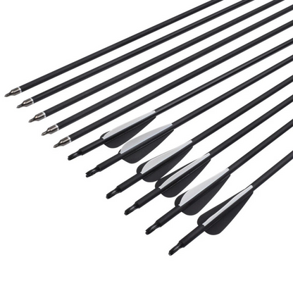 Compound Recurve Bow Black & White Carbon Arrow 12PK Archery 30" Arrowheads