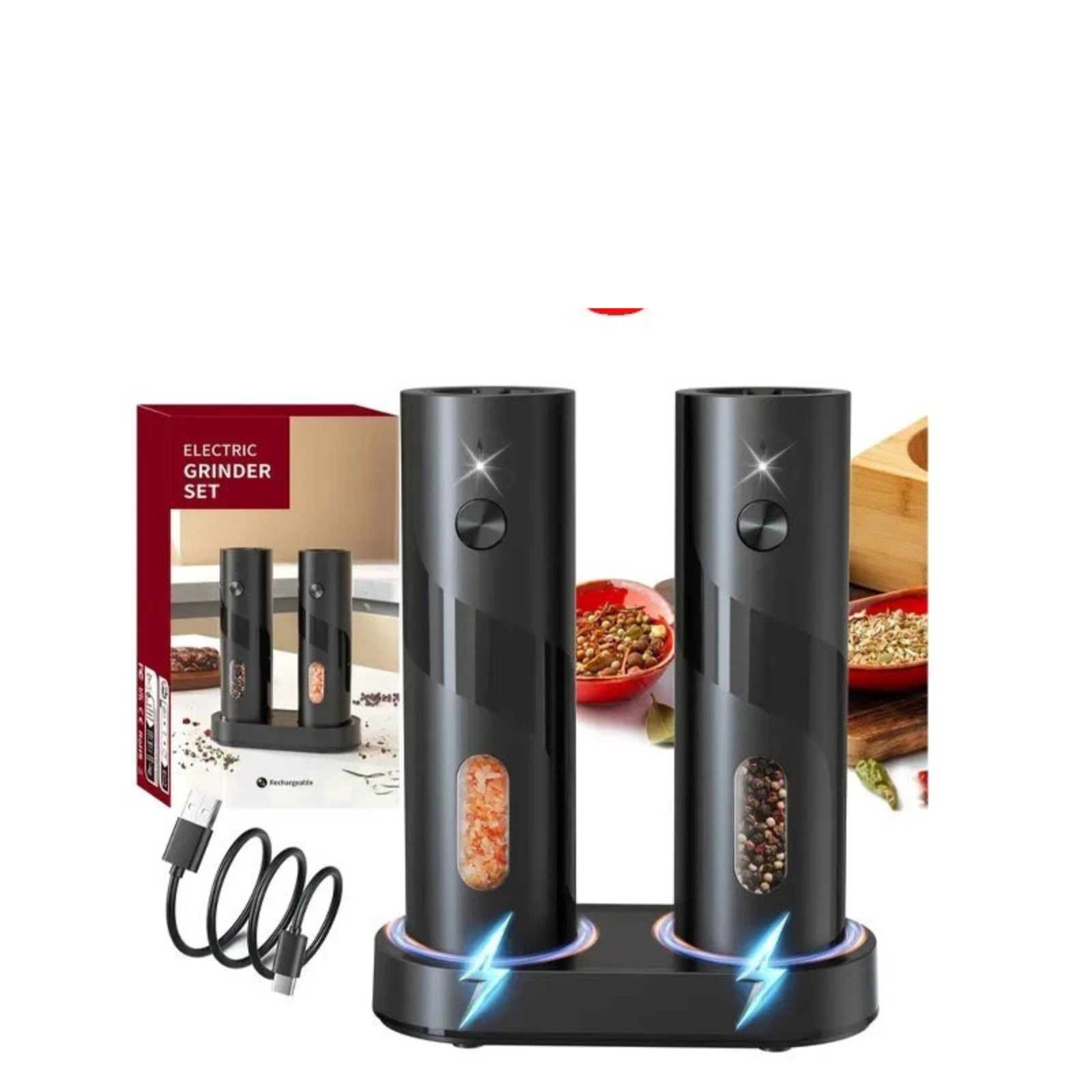Electric Salt And Pepper Grinder Set 1 Set 2pcs Adjustable Mill Kitchen