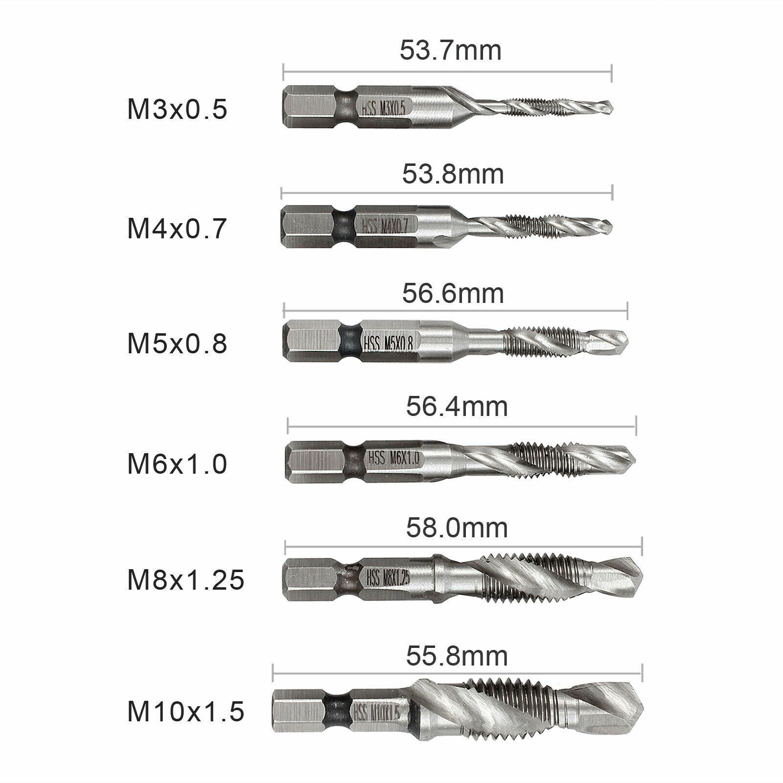 Compound Tapping Set Tool 6x HSS Hex Metric Thread Screw Shank Tap Drill Bits