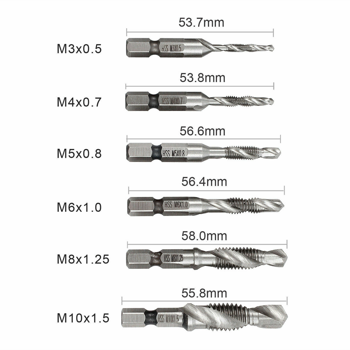 Compound Tapping Set Tool 6x HSS Hex Metric Thread Screw Shank Tap Drill Bits