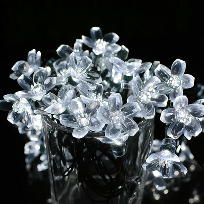 Cool White 100 LED Solar String Lights Peach Flower Fairy Garden Party Decor