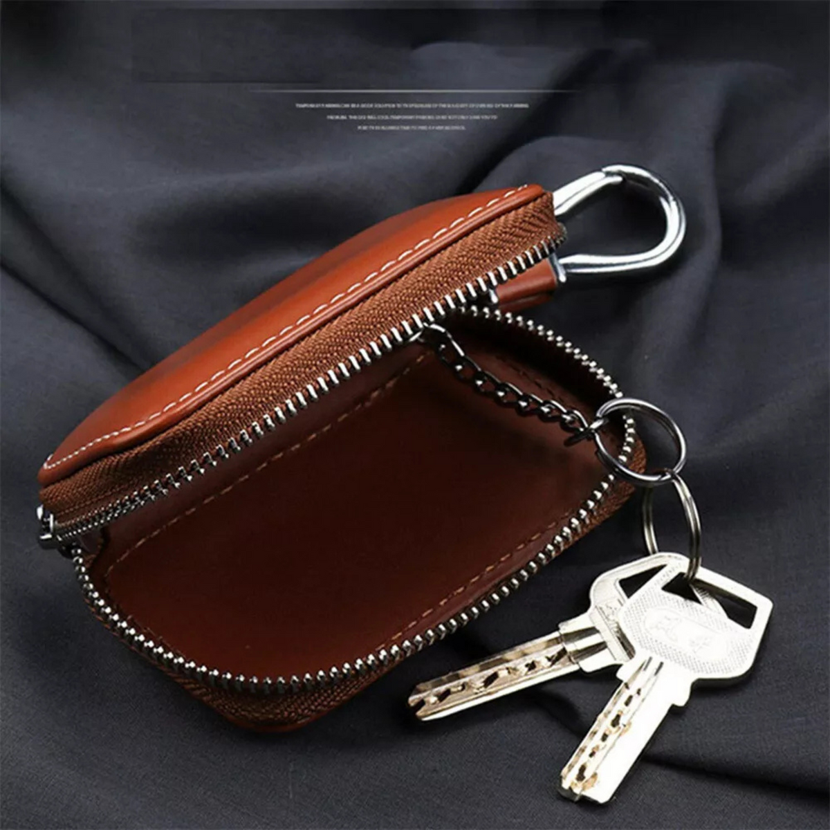 Pouch Remote Zipper Bag Car Key Fob Case Leather Holder Auto Key Cover Brown