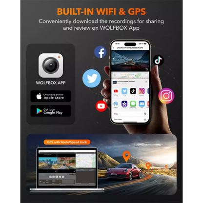 GPS WiFi UHD 2160P/1600P Car Monitor WOLFBOX Dash Cam Front and Rear 4K