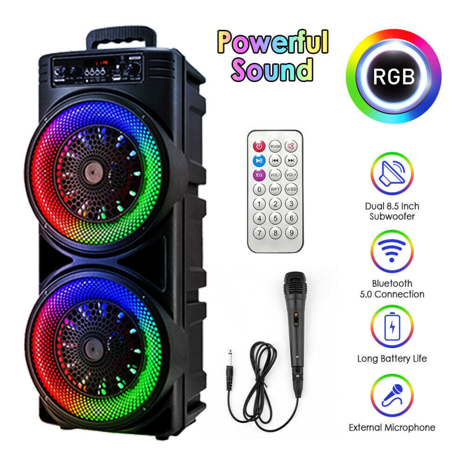 Sub Woofer Heavy Bass Sound System 5000W Dual 8.5'' Bluetooth Speaker Party