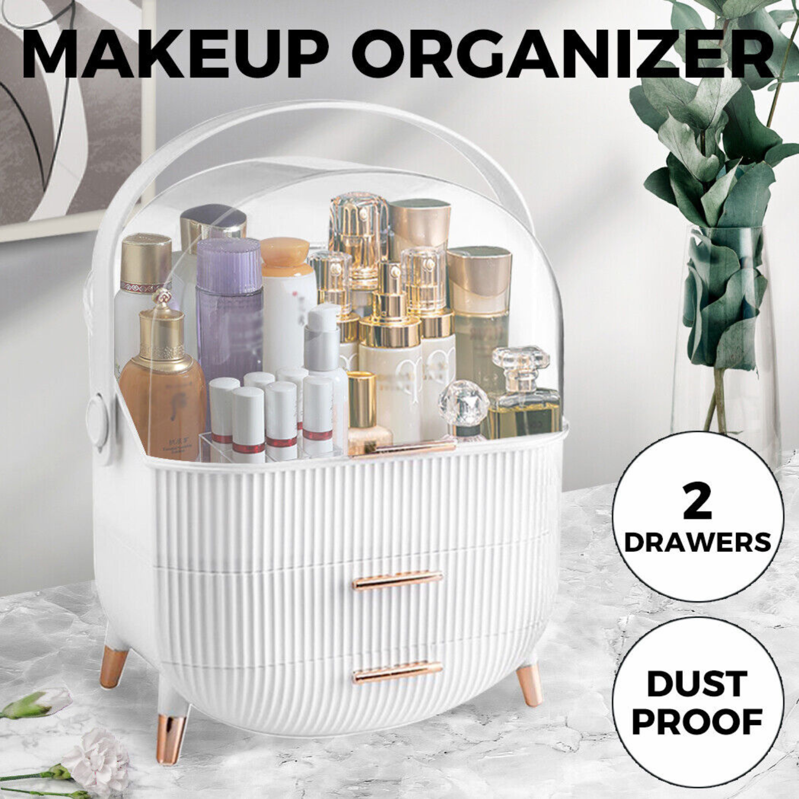 White Portable Jewelry Drawer Holder Makeup Case Organizer Cosmetic Storage