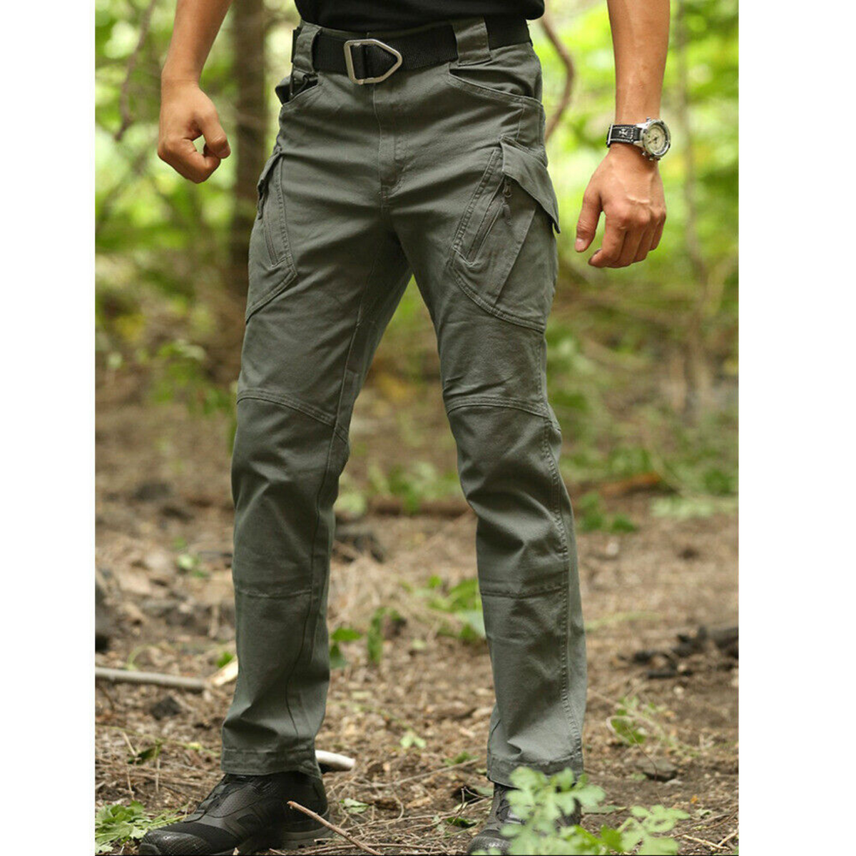 Water Resistant Tactical Trousers Mens Cargo Work Pants Soldier Green Combat