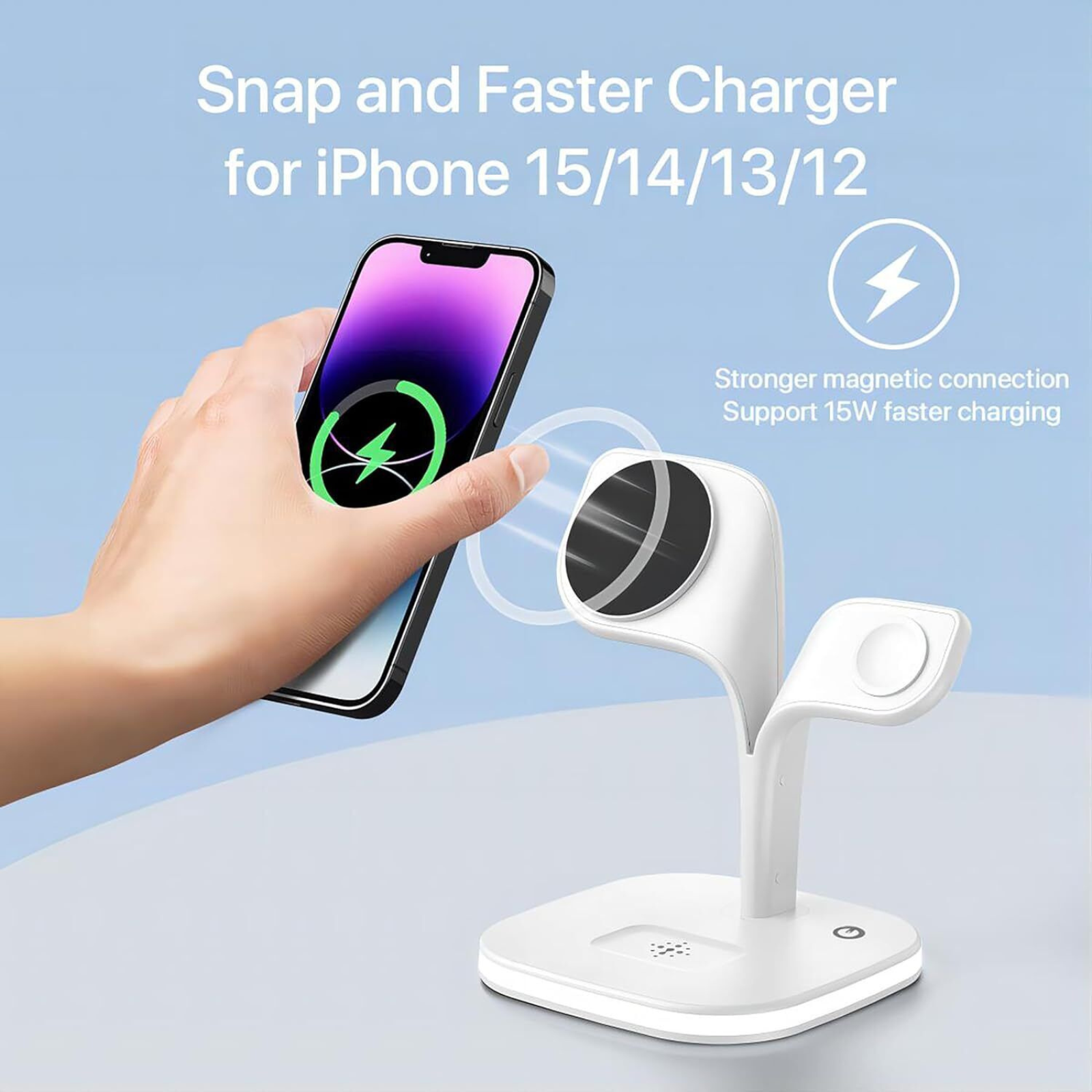 iPhone Apple Watch AirPods Wireless Charger Magsafe Charging Dock Station White