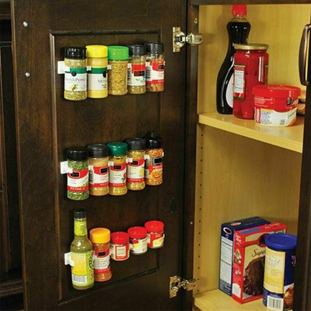 Storage Holder 4x Kitchen Spice Gripper Strip Jar Rack Organiser Wall Cabinet
