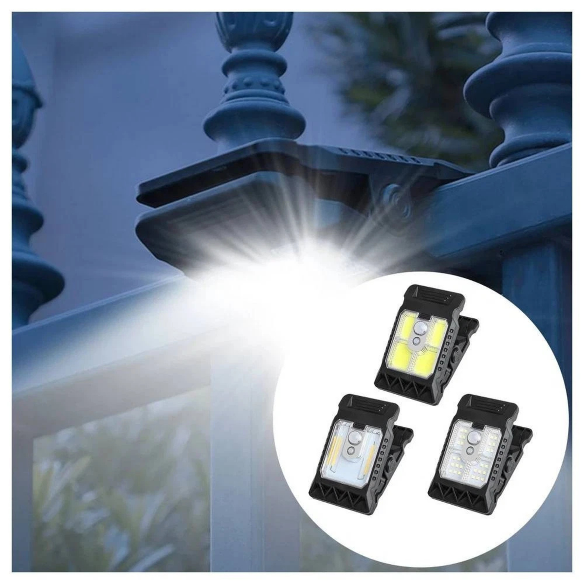 Solar Clip Light Outdoor Motion Sensor LED Lamp 500mAH Rechargeable