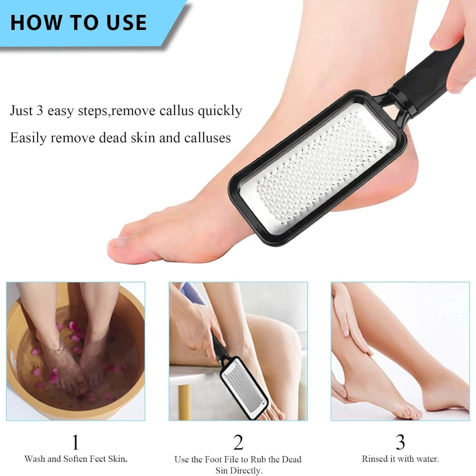 Black Foot Rasp File Callus Remover Stainless Steel Hard Dead Skin Scrubber