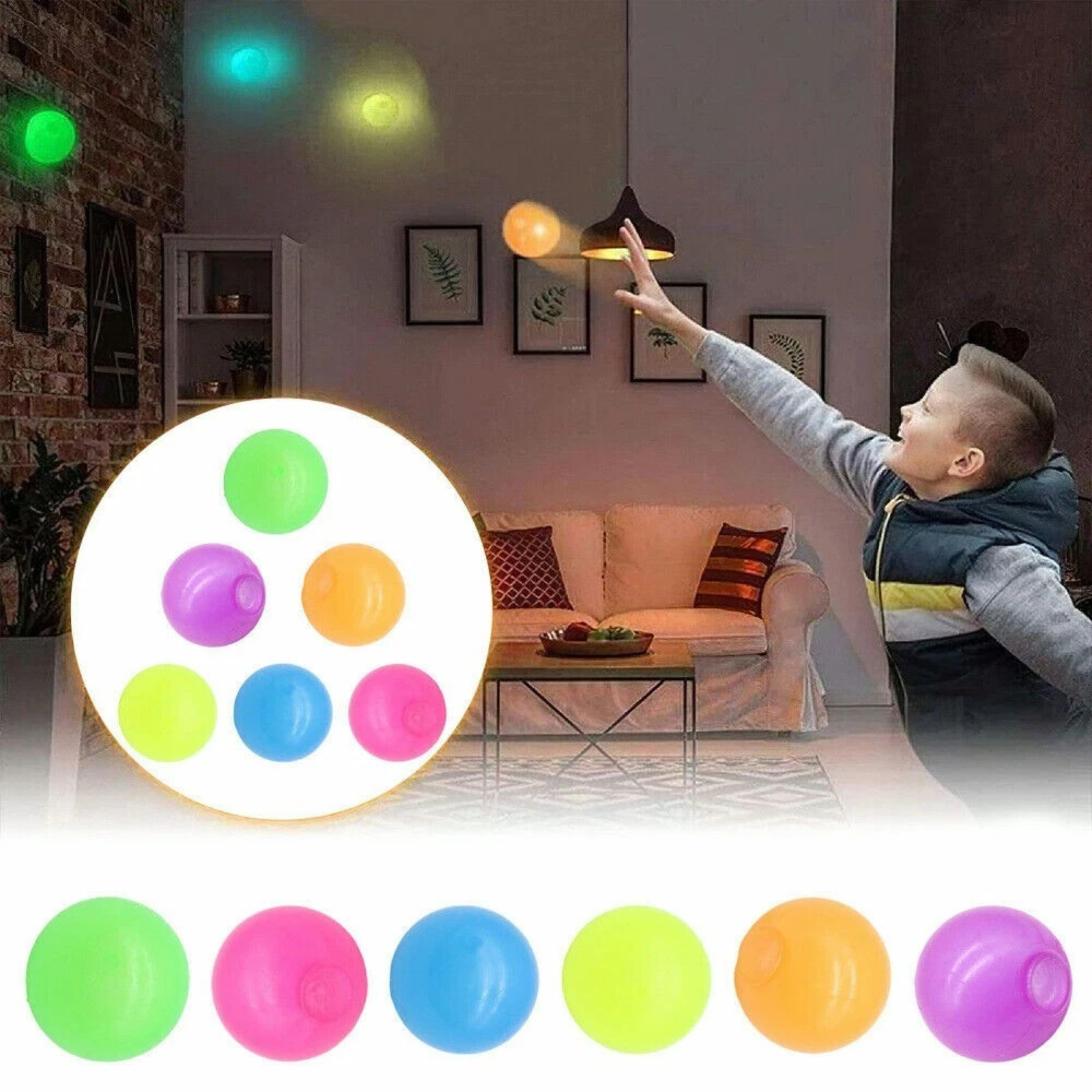 Glow in The Dark Sticky Ceiling Balls Stress Relief Toys Fun 12X