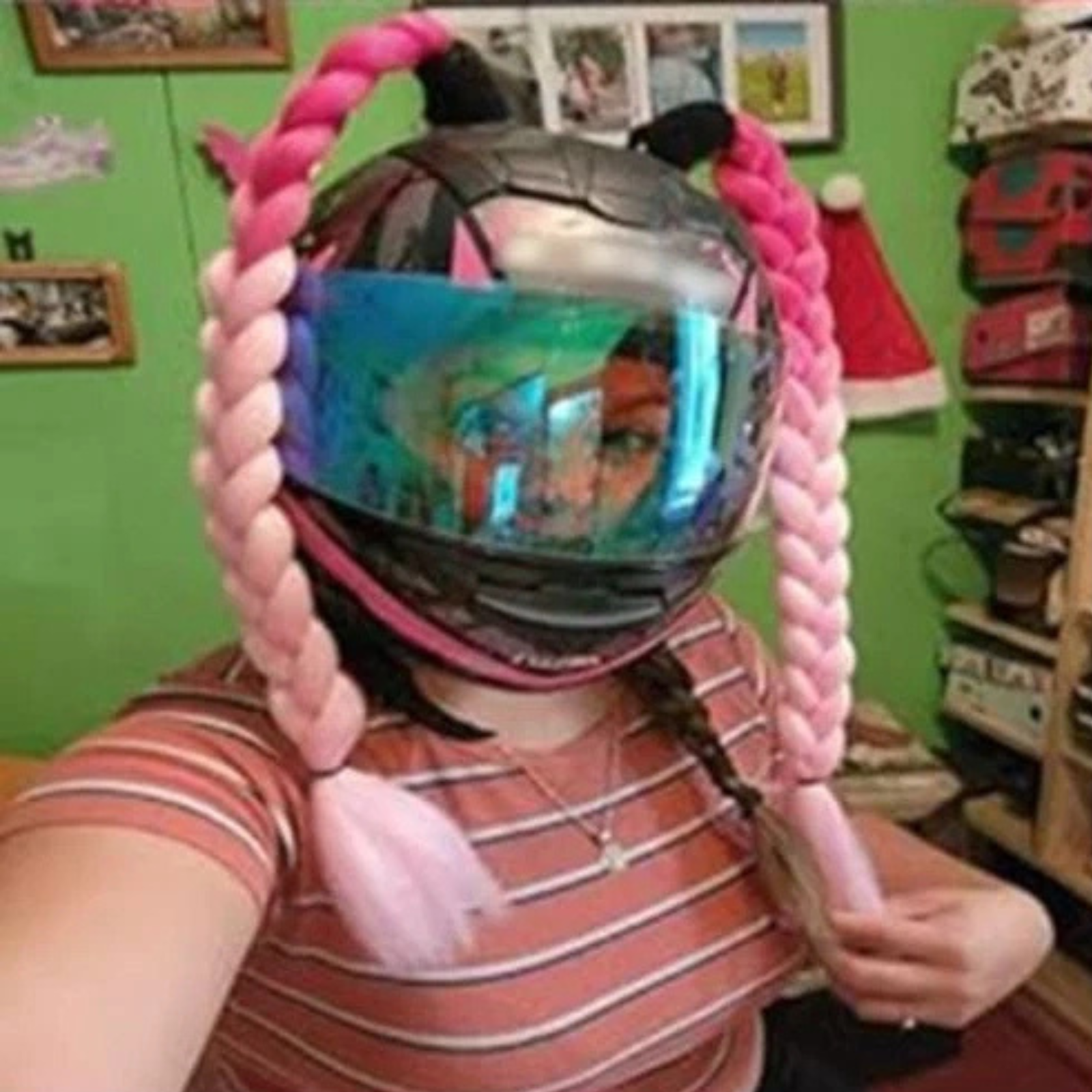 Helmet Motorcycle Braids Twist Dual Pink RoseRed Stylish Accessory