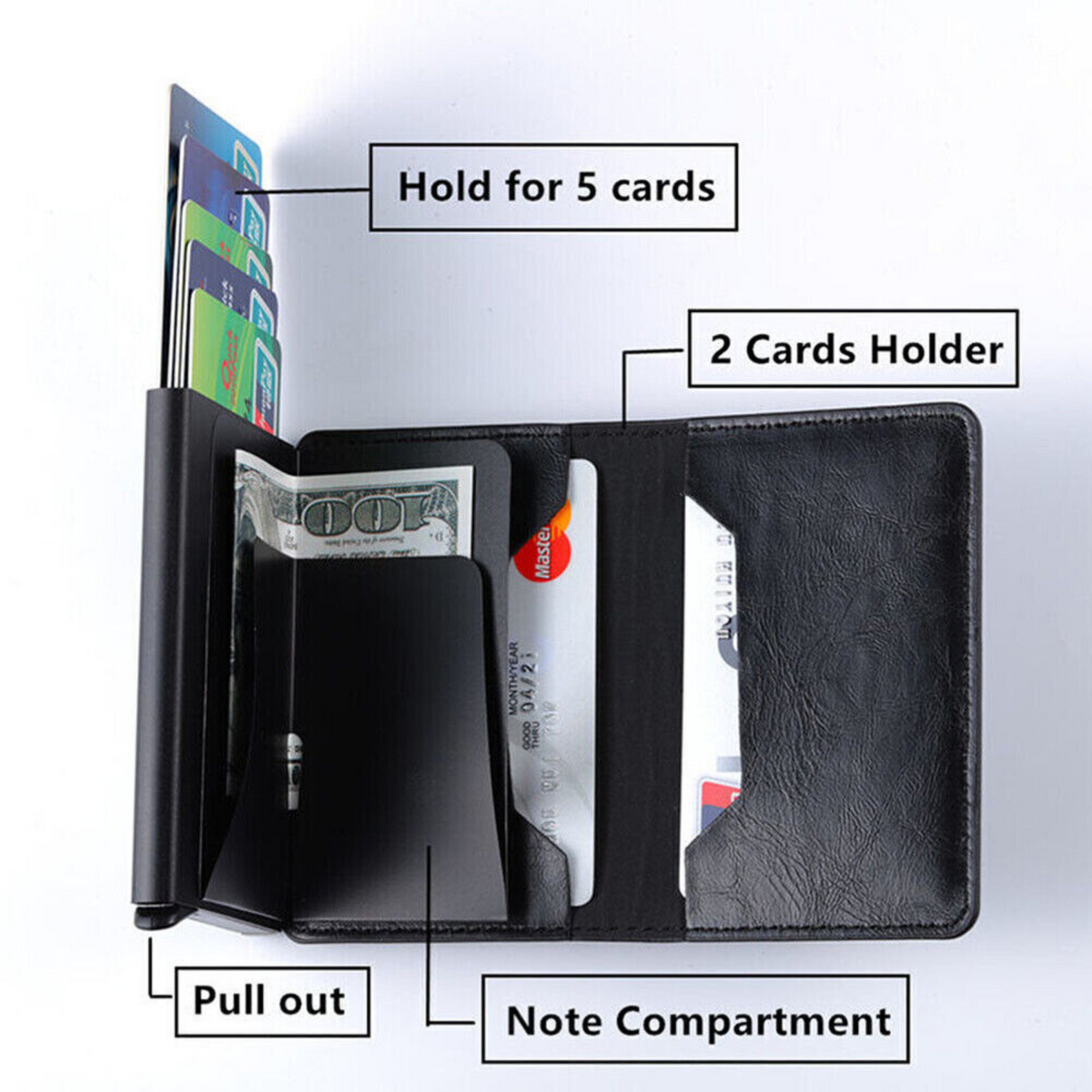 Black Leather Wallet Credit Card ID Holder Men's RFID Blocking Slim Purse
