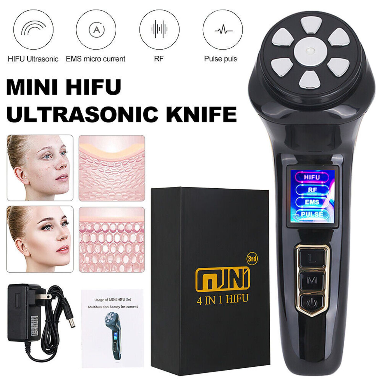 Facial Machine Tightening Mini HIFU RF Ultrasonic EMS Facial Lift Skin Wrinkle