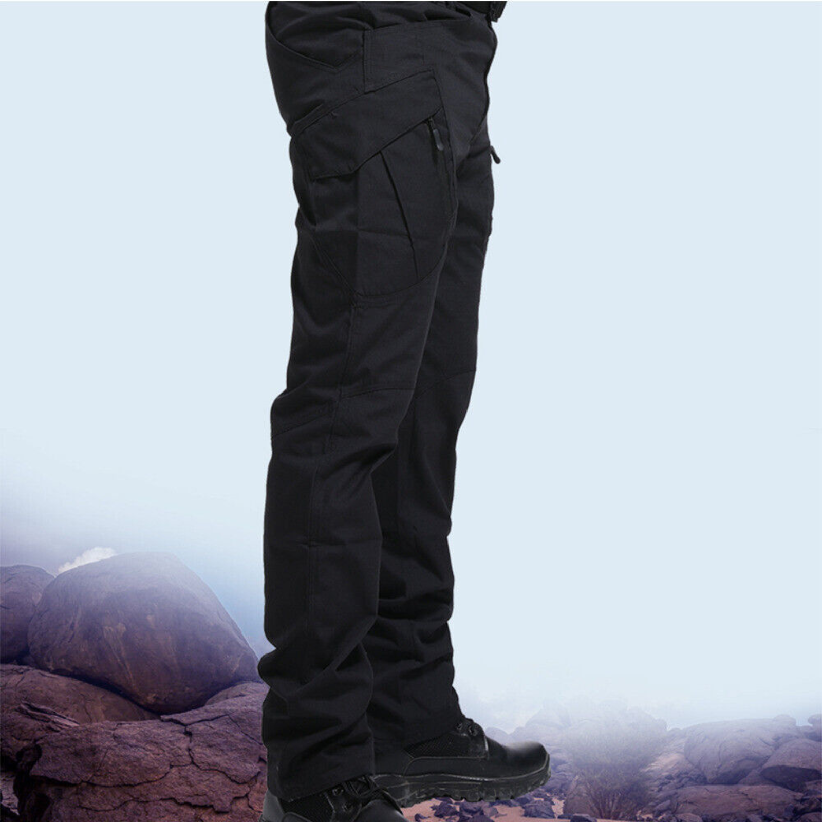 Water Resistant Tactical Trousers Mens Cargo Work Pants Soldier Black Combat