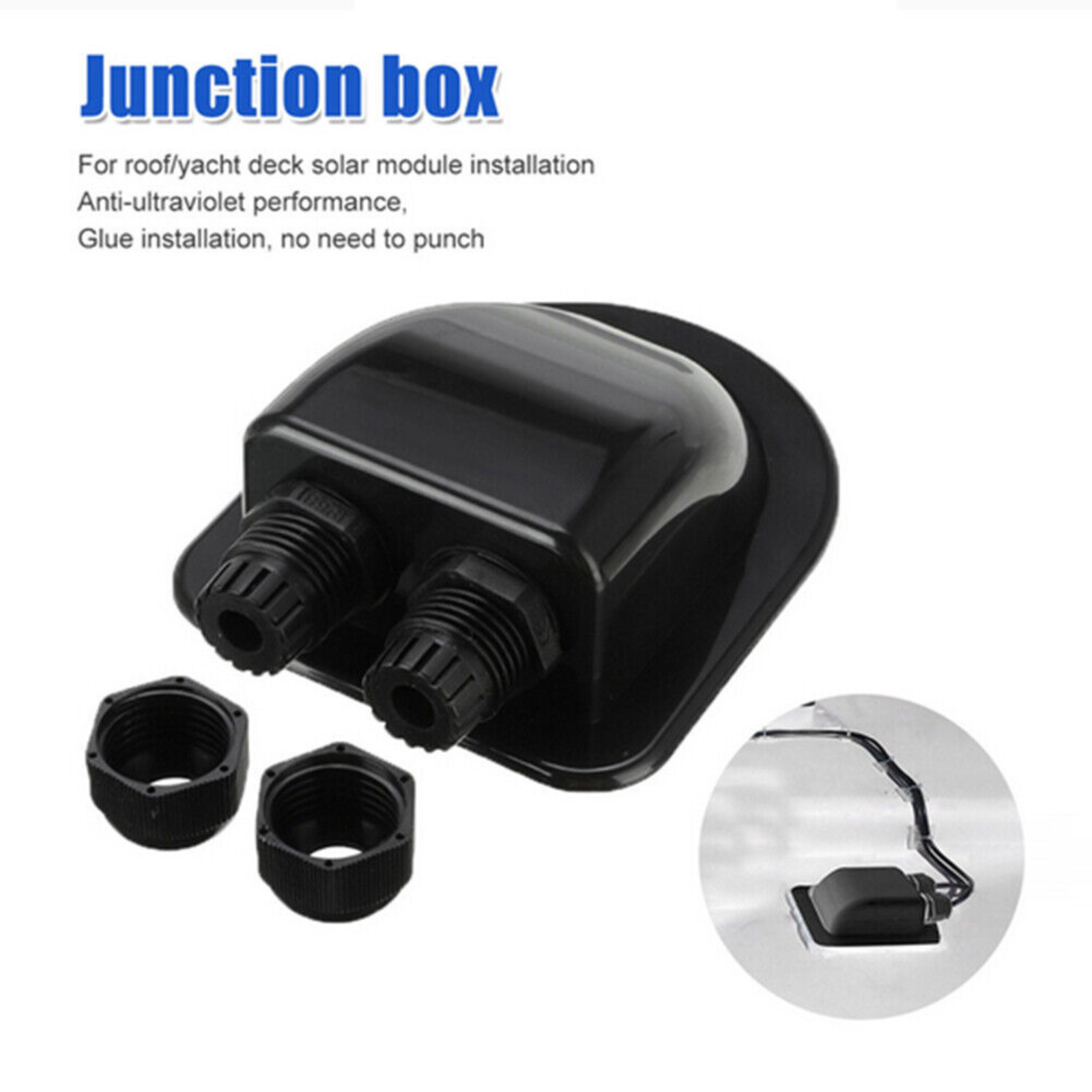 Double Hole Caravan Roof Boat Cable Entry Gland Solar Panel Mounting Black
