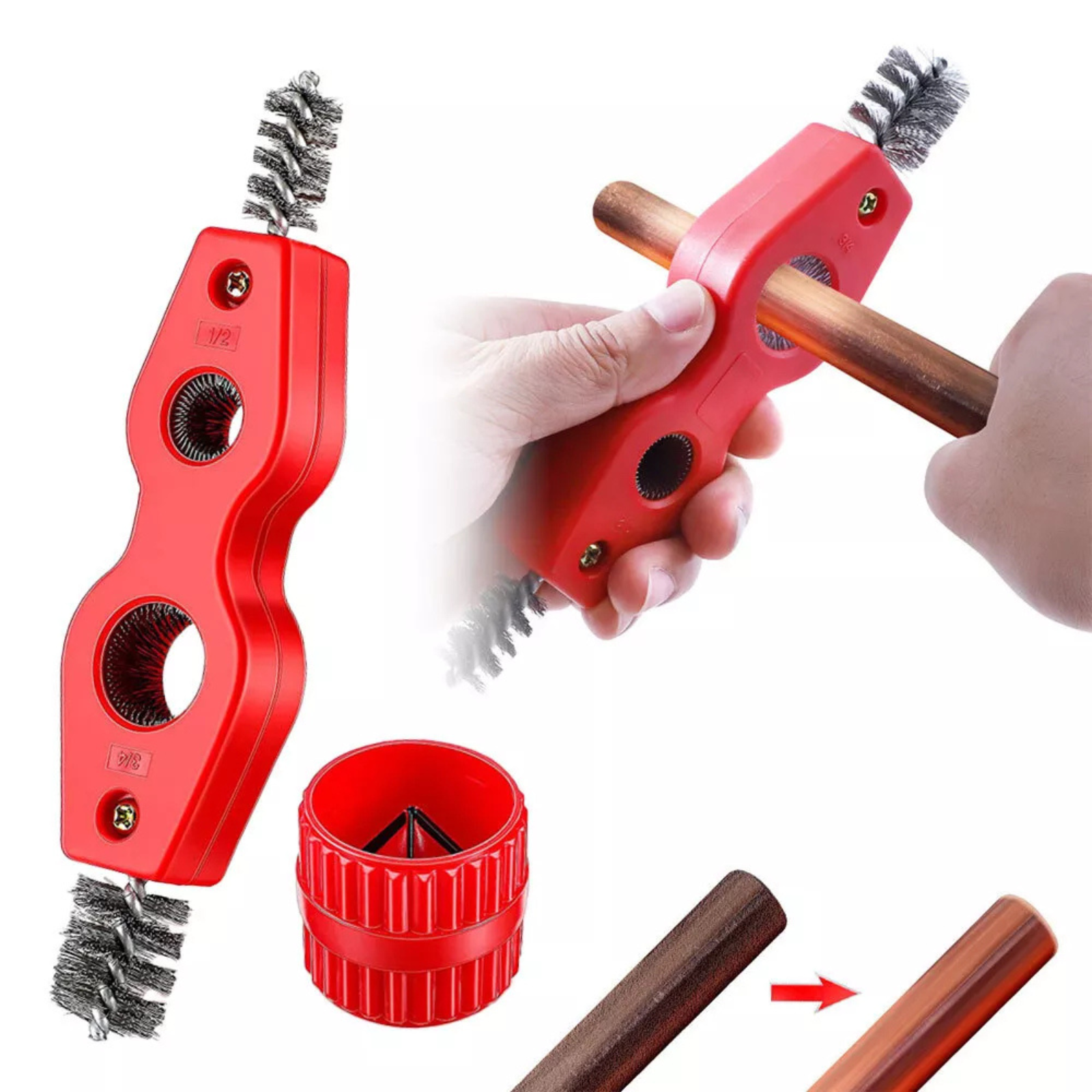 DIY Plumbing Tool Reamer Brush Chamferer Copper Pipe Cleaning Kit