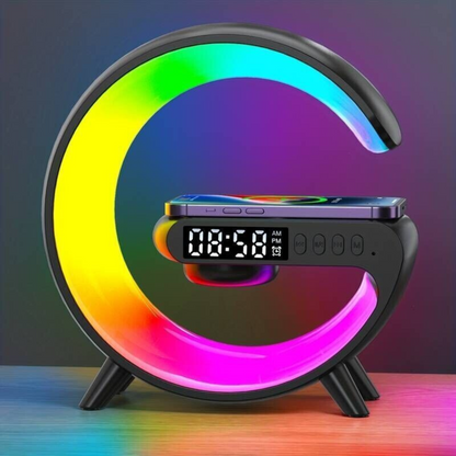 Black RGB Alarm Clock Night Light Bluetooth Speaker Wireless Charger - G Lamp