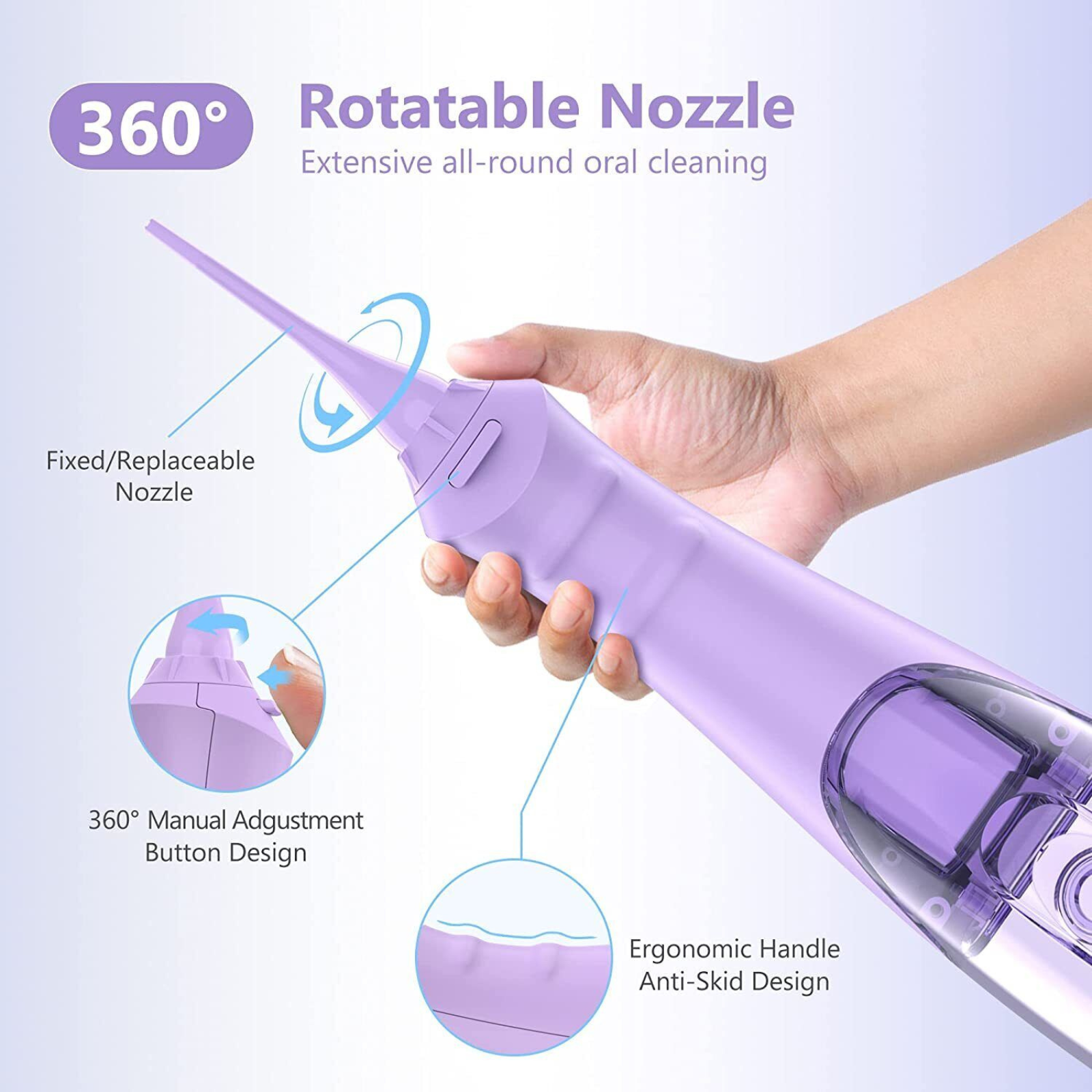 Dental Oral Irrigator Floss Water Cordless Water Pick Teeth Cleaner Purple