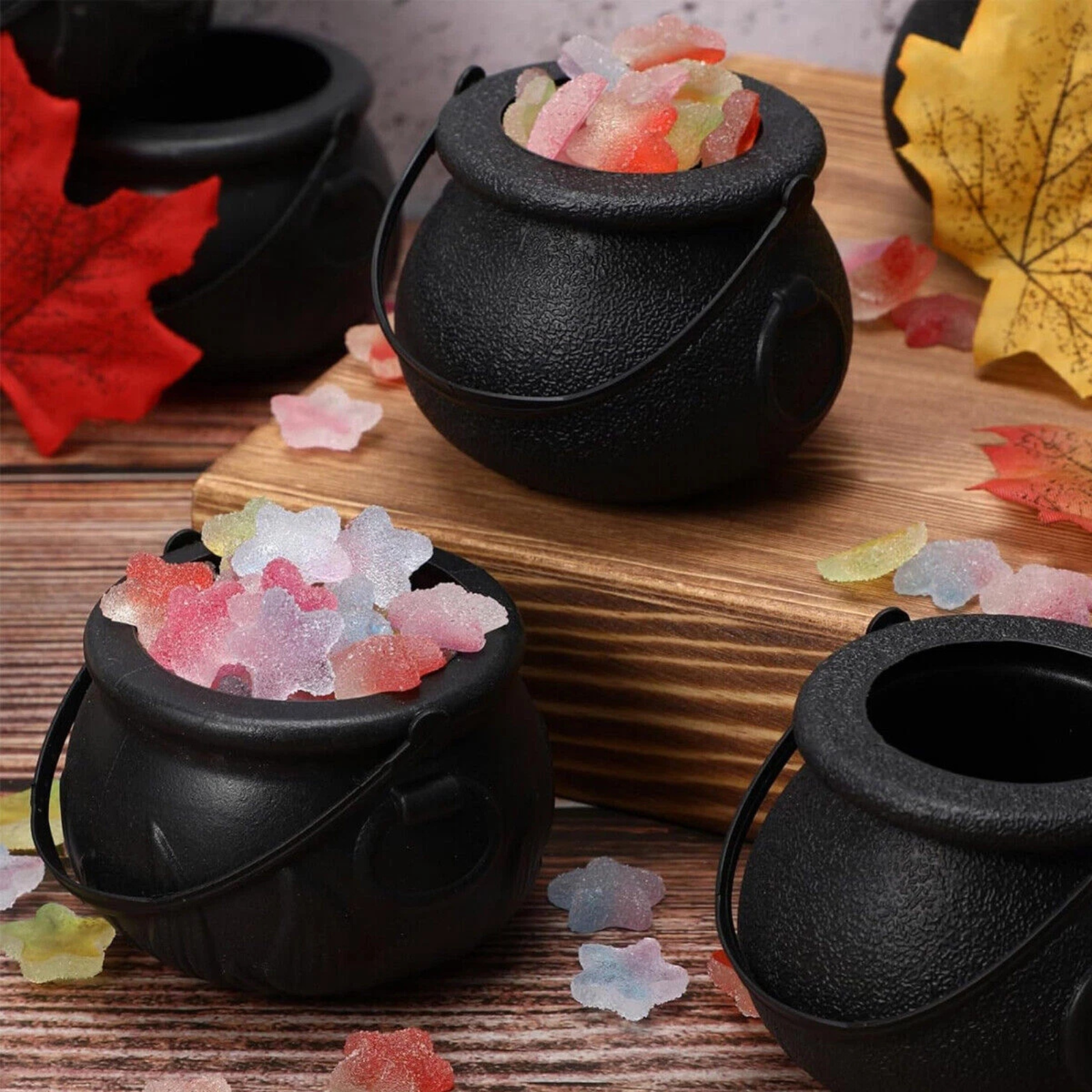 12x Black Flame Candy BucketHalloween Witch Lantern Portable Props Decor