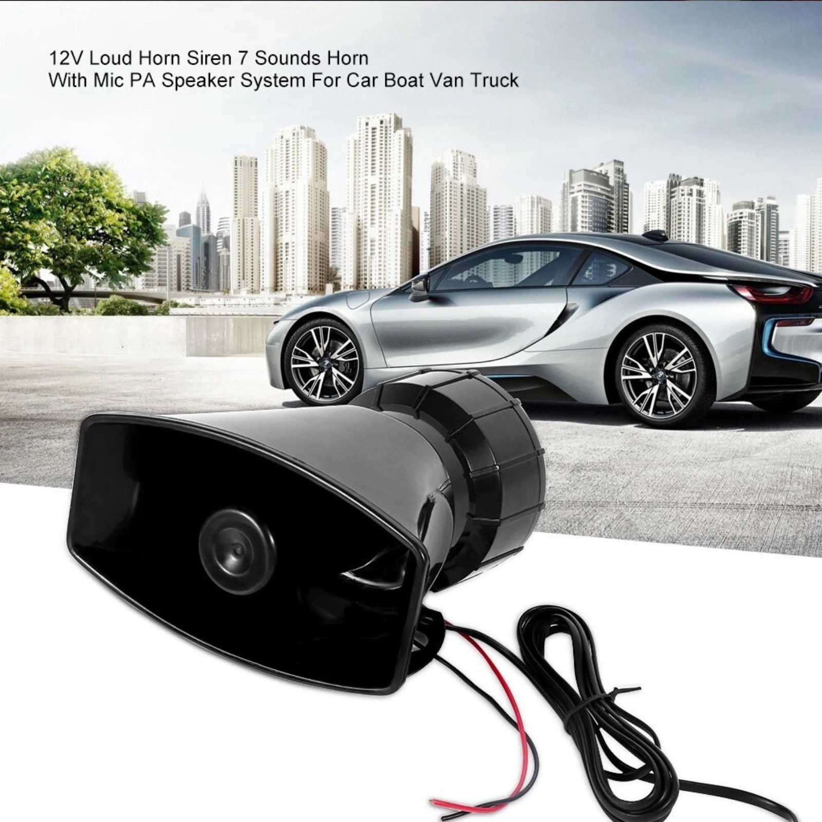 MIC Speaker 7 Sounds Car Vehicle Truck Van 12V Horn Siren Megaphone Loud