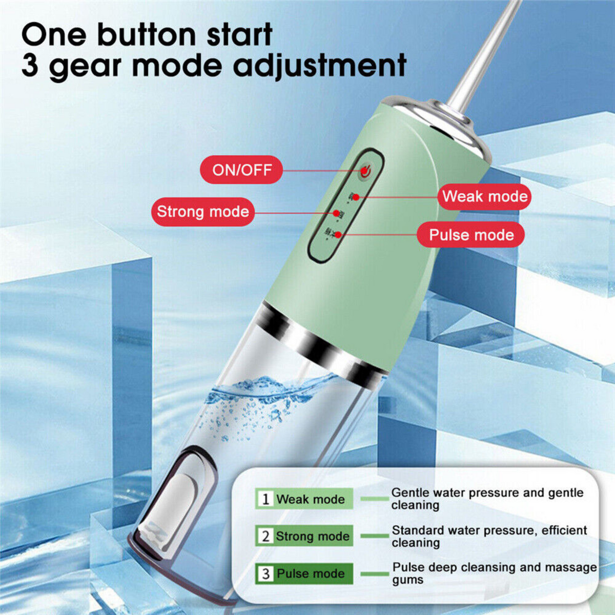 Dental Teeth Flosser Tooth Cleaner 4 Nozzles Cordless Oral Irrigator Green