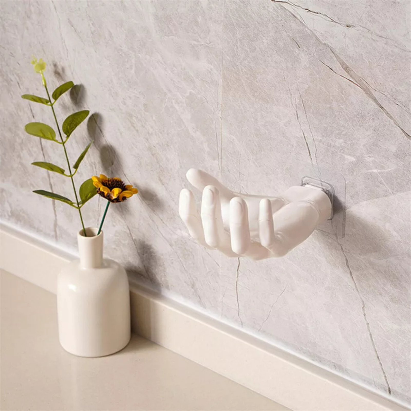 Storage Holder Adhesive Hand Shape Resin Wall Mounted Soap Holder Rack White