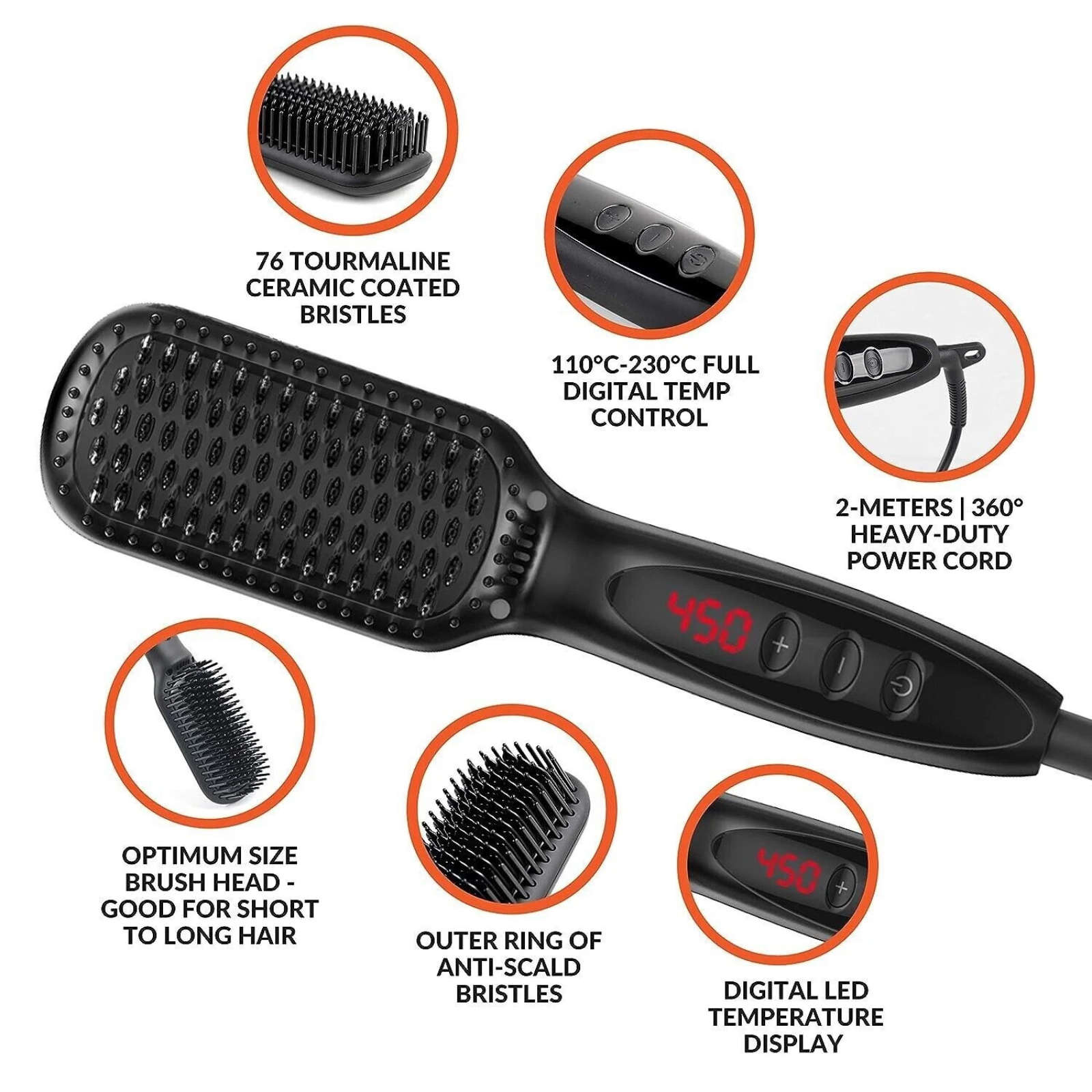 Ceramic Ionic Beard Straightener Hair Comb Grooming Styling Electric Brush