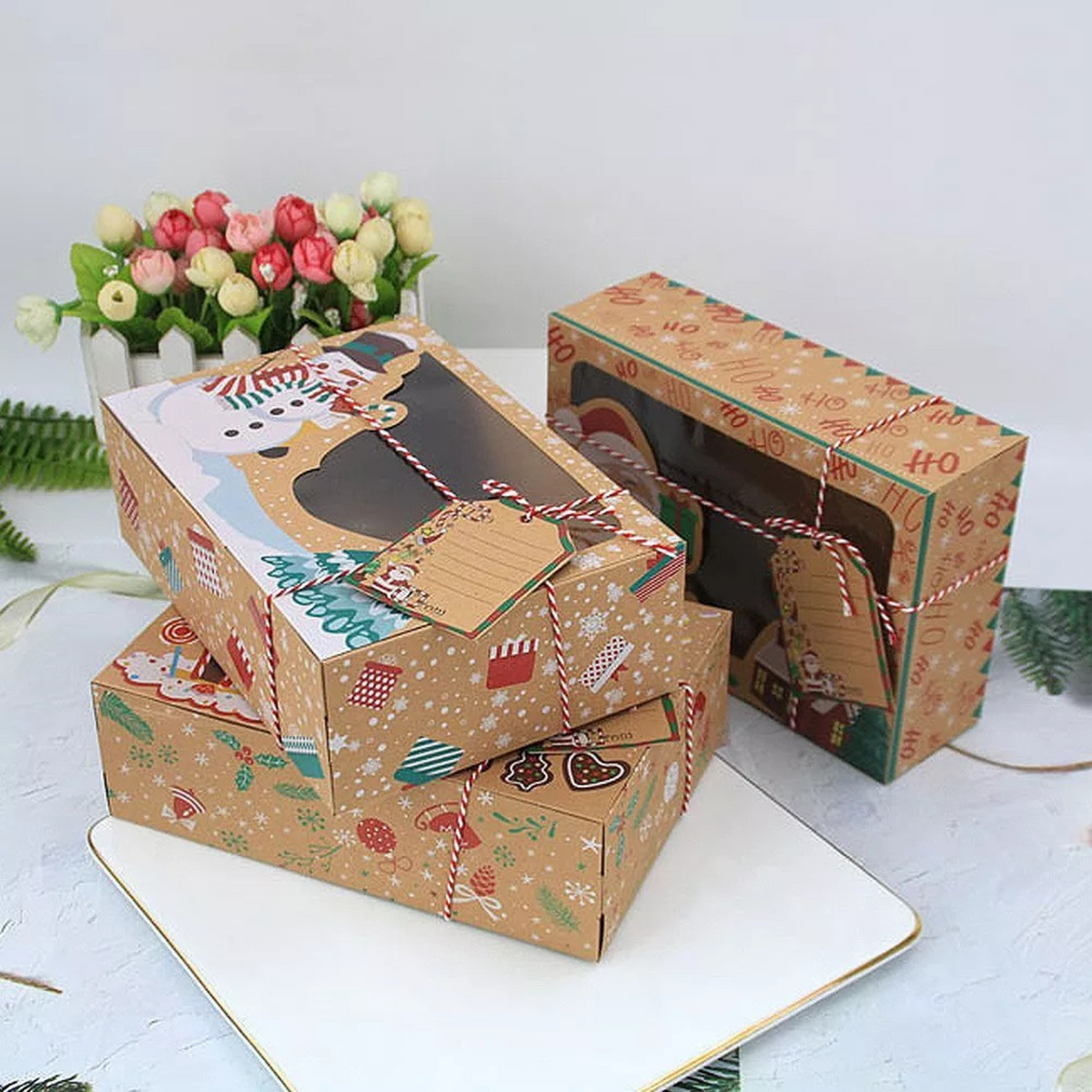 12x Gift Boxes Bags Food Packaging Gift Christmas Cookie Box Kraft Paper Candy