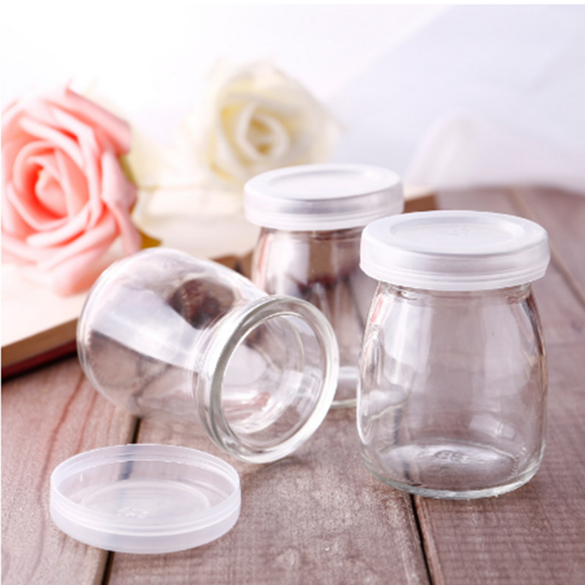 Milk Parfait +Lids Jars Bottle Glass Pudding Jars Glass for Yogurt Milk 100ML