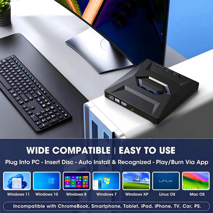 Portable CD/DVD +/-RW Burner DVD Player External CD DVD Drive for Laptop USB C
